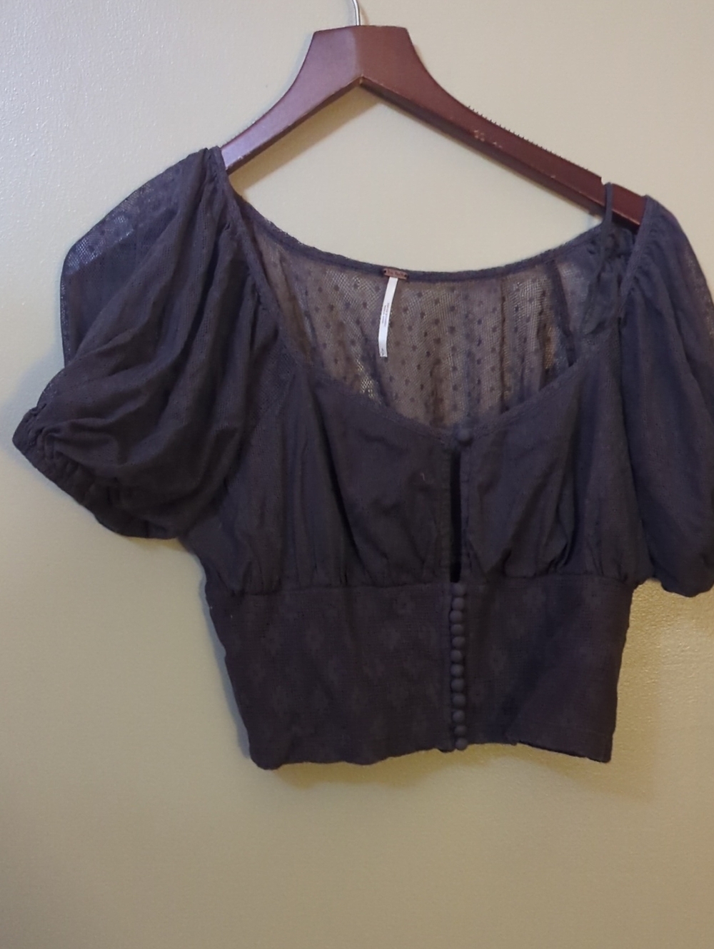 Black Puff Sleeve Cropped Blouse - Women Tops